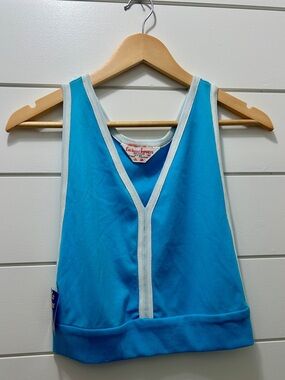 🛼 Vintage 70s Retro Tank Top • Vibrant Blue with White Trim • Small 🛼